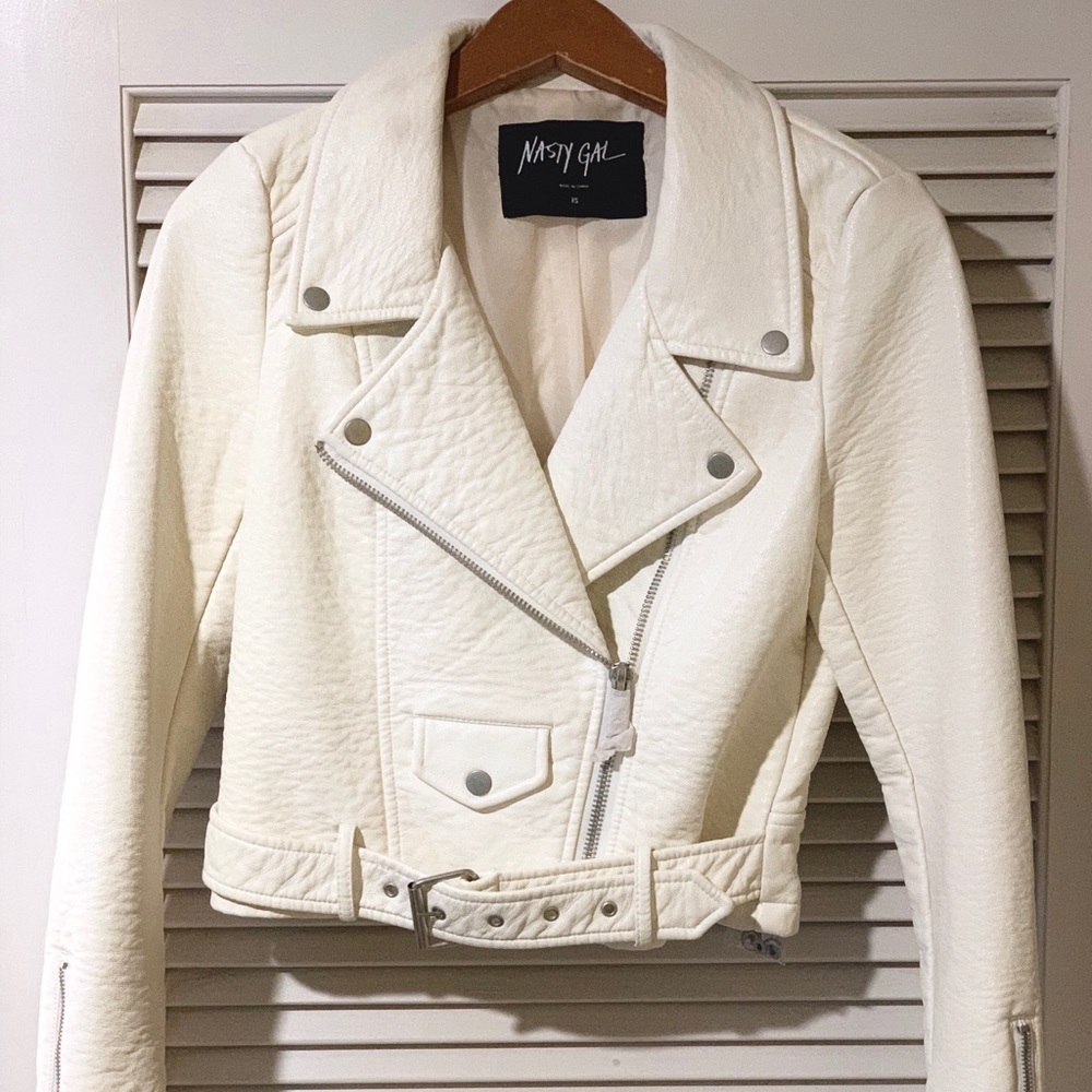 NWOT NASTY GAL White Vegan Leather Jacket size XS